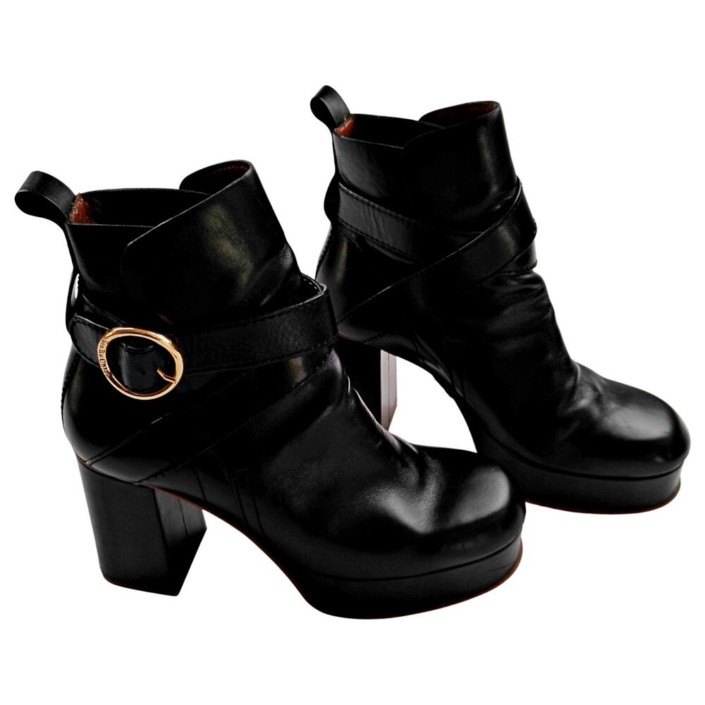 SEE By Chloe Black Leather Platform Wedge Ankle Boots Sz 40 9 / 9.5 - Picture 3 of 6